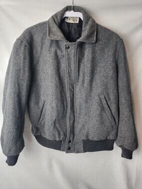 Vintage DASH Bomber Jacket Mens Gray Wool Blend Tweed Quilted Lined Full Zip 40
